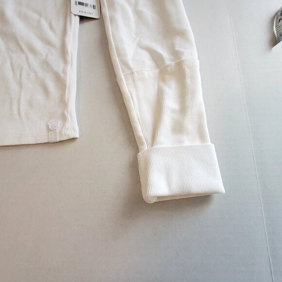 Free People Ivory Ribbed Long-Sleeve Top With Folded Cuffs & High Neckline SizeL - Picture 8 of 13